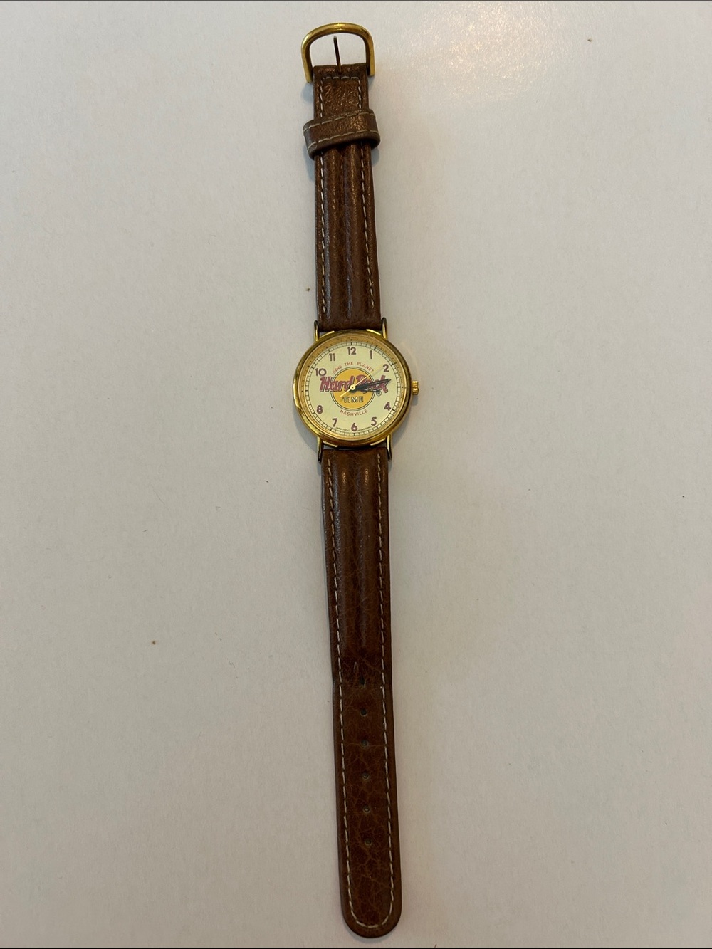 Hard Rock Cafe Brown Leather Strap Gold-Tone Dial Men's Watch